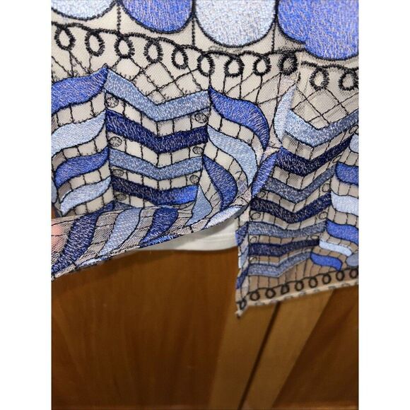 Beige ECI All Over Embroidery Midi Length Skirt 8 Teal Green Floral Lace Lined - Picture 6 of 14